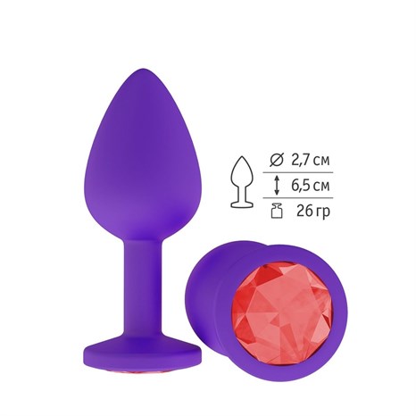 Фиолетовая силиконовая пробка с красным кристаллом - 7,3 см. - фото 404096