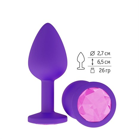Фиолетовая силиконовая пробка с розовым кристаллом - 7,3 см. - фото 404100