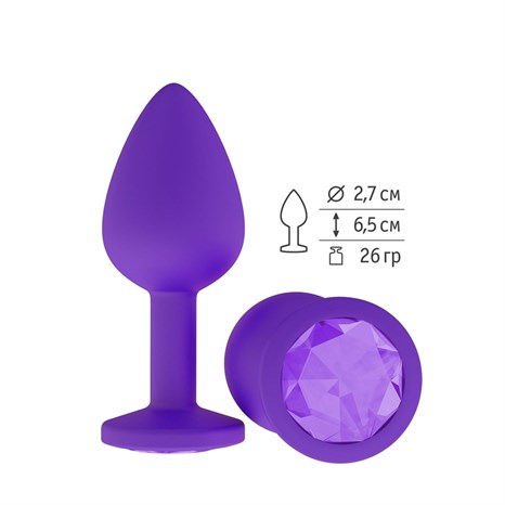 Фиолетовая силиконовая пробка с фиолетовым кристаллом - 7,3 см. - фото 404104