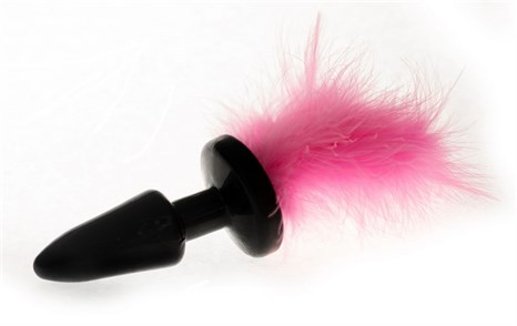 Чёрная анальная пробка с розовым хвостом - фото 404263