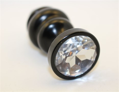 Черная фигурная анальная пробка с прозрачным кристаллом - 8,2 см. - фото 404271