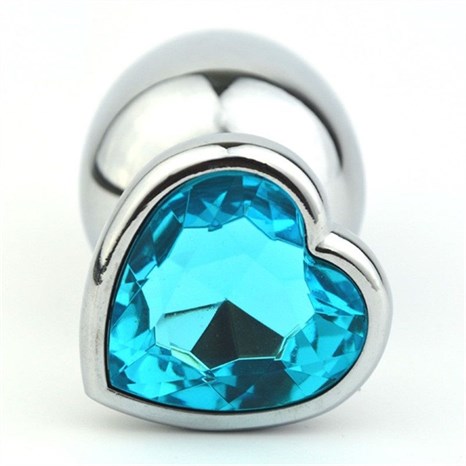 Серебристая анальная пробка с голубым кристаллом-сердечком - 8 см. - фото 404283