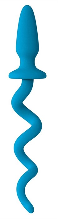 Голубая анальная пробка с хвостом-спиралью Oinkz - фото 404424