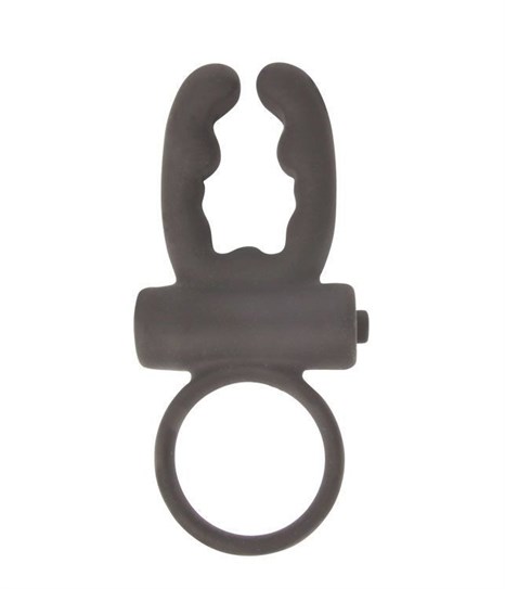 Чёрное эрекционное кольцо с вибрацией и рожками Sex Expert - фото 404513