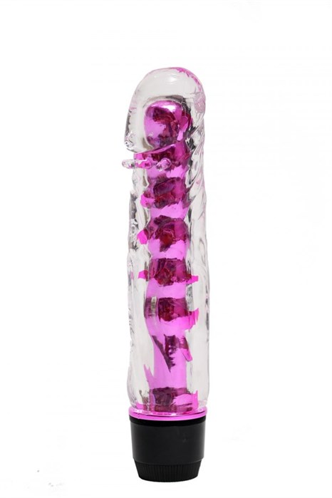 Прозрачно-розовой вибратор с пупырышками - 17,5 см. - фото 404790