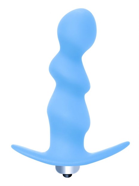 Голубая фигурная анальная вибропробка Spiral Anal Plug - 12 см. - фото 406943
