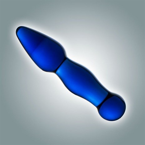 Синий анальный стимулятор из стекла - 13 см. - фото 406953