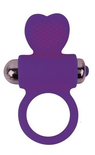 Фиолетовое эрекционное виброкольцо с сердечком - фото 408198