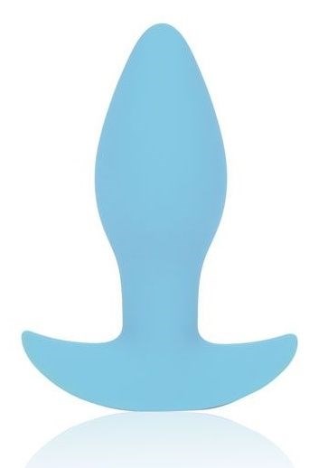 Голубая коническая анальная вибровтулка с ограничителем - 8,5 см. - фото 408304