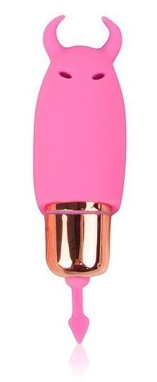 Розовый силиконовый вибромассажер с рожками - 6,4 см. - фото 408310