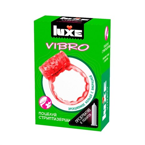 Розовое эрекционное виброкольцо Luxe VIBRO  Поцелуй стриптизёрши  + презерватив - фото 408327