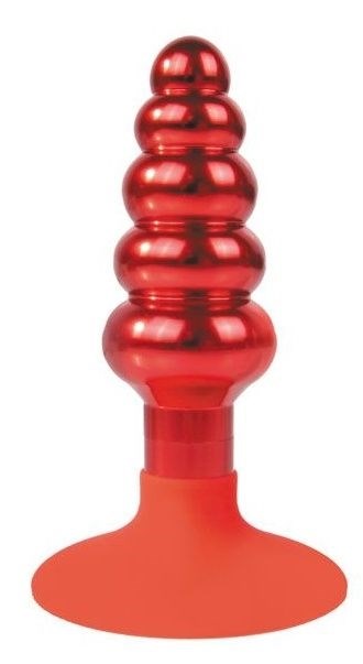 Красная анальная пробка-елочка с круглым ограничителем - 10 см. - фото 408345