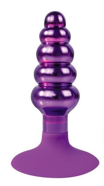 Фиолетовая анальная пробка-елочка с круглым ограничителем - 10 см. - фото 408359