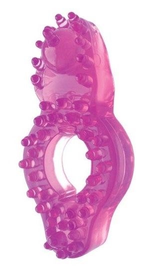 Розовое эрекционное кольцо с бугорками - фото 408388