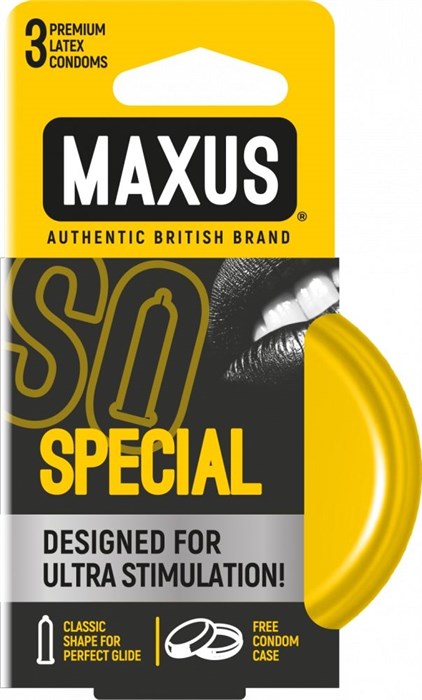 Презервативы с точками и рёбрами в металлическом кейсе MAXUS Special - 3 шт.