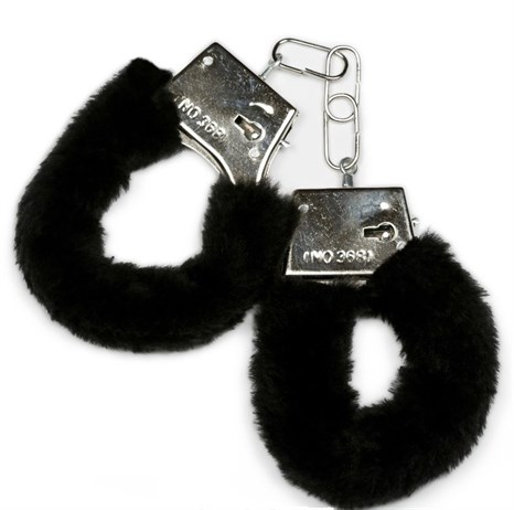 Металлические наручники с черной опушкой и ключиком - фото 409196