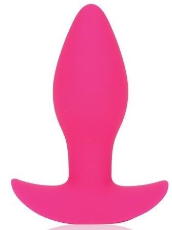 Розовая коническая анальная вибровтулка с ограничителем - 8,5 см. - фото 409355