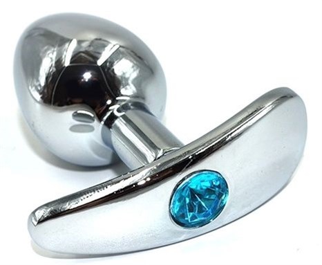 Серебристая анальная пробка для ношения из нержавеющей стали с голубым кристаллом - 8 см. - фото 409474