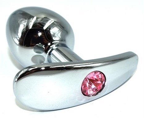 Серебристая анальная пробка для ношения из нержавеющей стали с розовым кристаллом - 8 см. - фото 409475