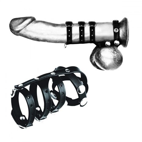 Комбинированный ремень на пенис с 3 кольцами и разделителем мошонки - фото 409499
