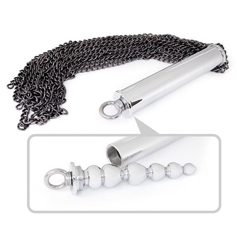 Серебристо-черная металлическая плеть с рукоятью-елочкой - 56 см. - фото 409587