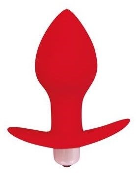 Красная коническая анальная вибровтулка с ограничителем - 8 см. - фото 409596