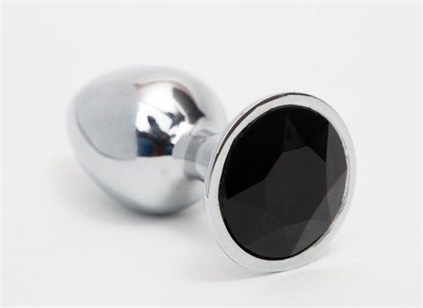 Серебристая анальная пробка с черным кристаллом - 8,2 см. - фото 410159