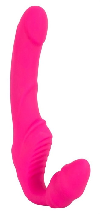 Розовый безремневой страпон с вибрацией - фото 410331