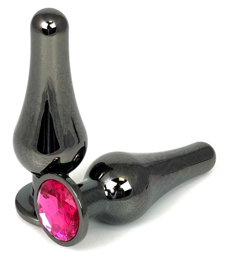 Черная удлиненная анальная пробка с розовым кристаллом - 10 см. - фото 411344