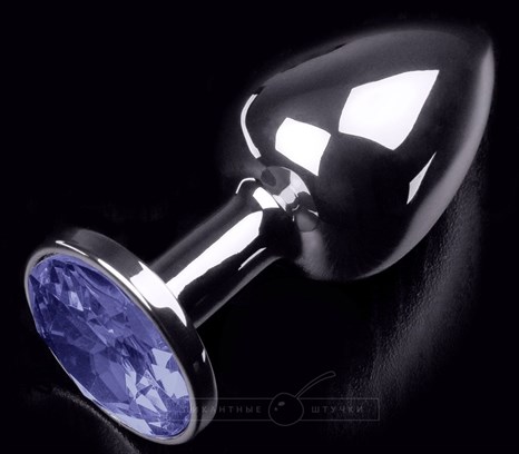Серая анальная пробка с синим кристаллом - 7,5 см. - фото 411381