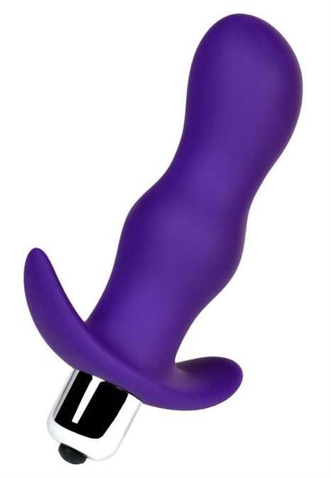 Фиолетовая изогнутая анальная вибропробка - 11,2 см. - фото 411658