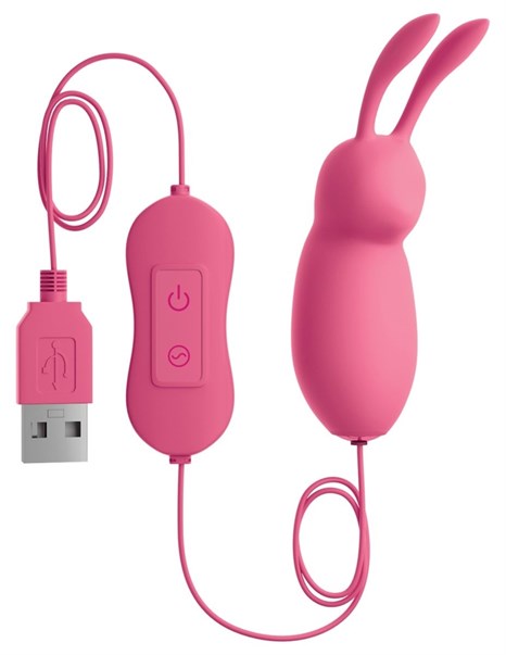 Розовая, работающая от USB вибропуля в форме кролика Cute - фото 411723