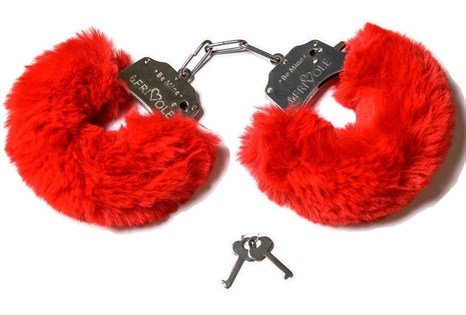 Шикарные наручники с пушистым красным мехом - фото 411934