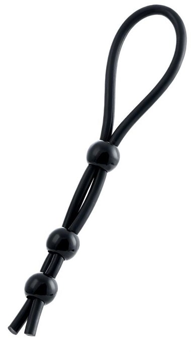 Черное лассо на пенис с тремя бусинами - фото 412044