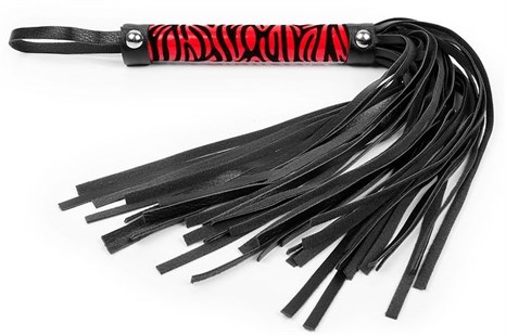 Черная многохвостовая плеть с круглой красной ручкой-зеброй - 39 см. - фото 412436