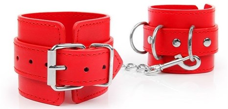 Красные наручники на регулируемых ремешках с цепочкой - фото 412640