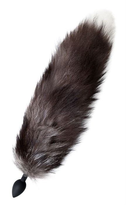 Черная силиконовая анальная втулка с хвостом чернобурой лисы - размер S - фото 412768