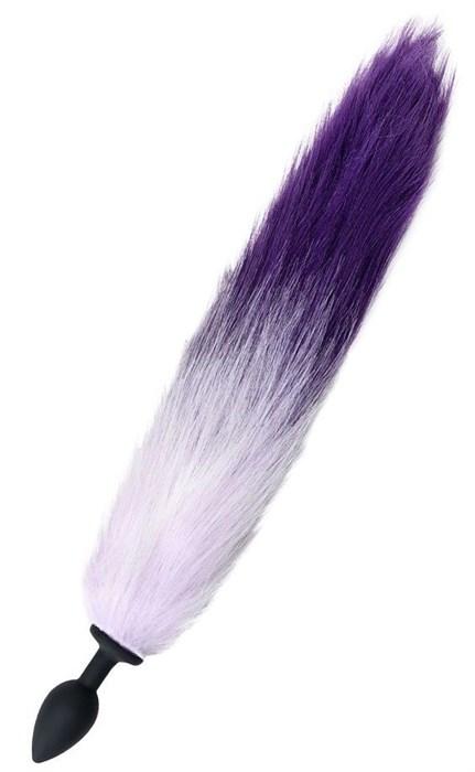 Черная анальная втулка с фиолетово-белым хвостом - размер S - фото 412785