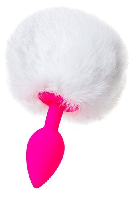 Розовая анальная втулка Sweet bunny с белым пушистым хвостиком - фото 412830