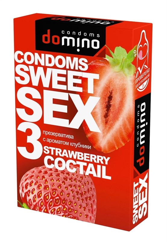 Презервативы для орального секса DOMINO Sweet Sex с ароматом клубничного коктейля  - 3 шт. - фото 413287