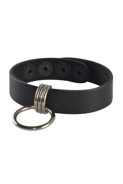 Черный кожаный браслет с подвесным колечком - фото 413608