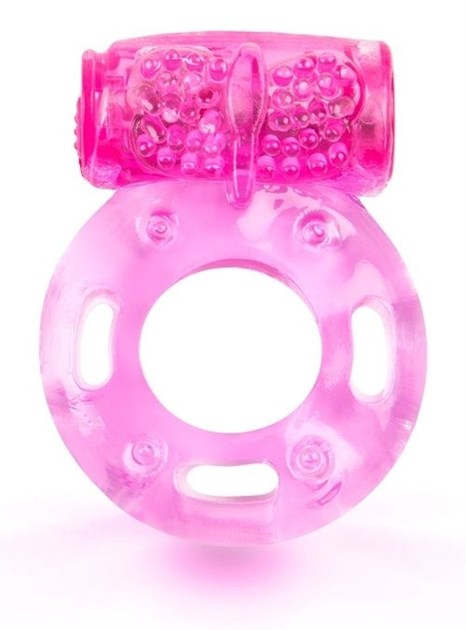 Розовое эрекционное кольцо с виброэлементом - фото 413641