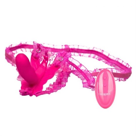 Розовая вибробабочка на ремешках Silicone Remote Venus Penis - фото 414097