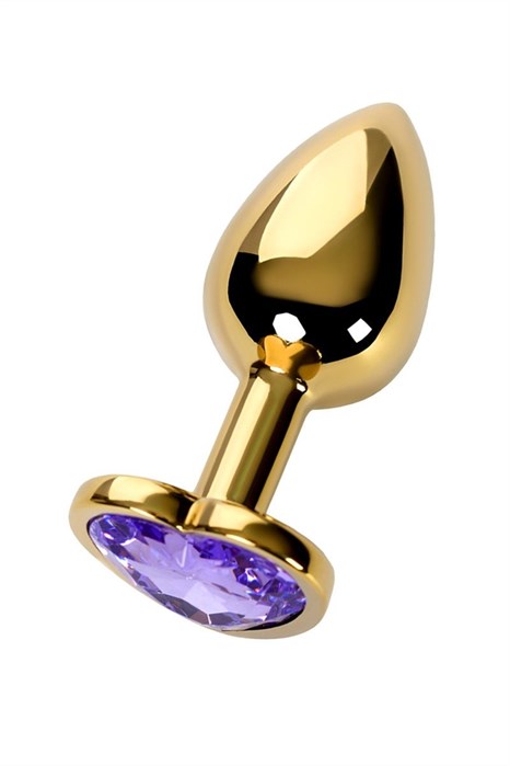 Золотистая анальная втулка с фиолетовым кристаллом-сердечком - 7 см. - фото 414638