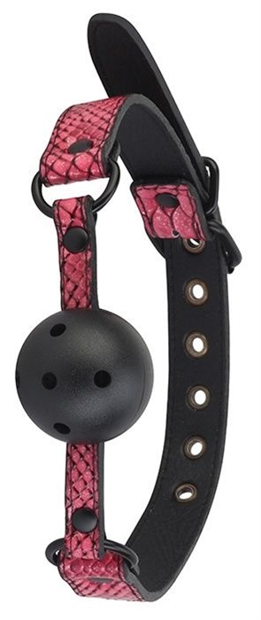 Черно-розовый кляп-шарик с отверстиями BALL GAG - фото 415363