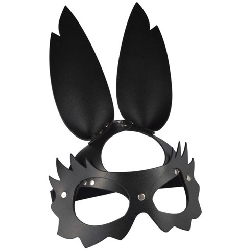 Черная кожаная маска  Зайка  с длинными ушками - фото 415411