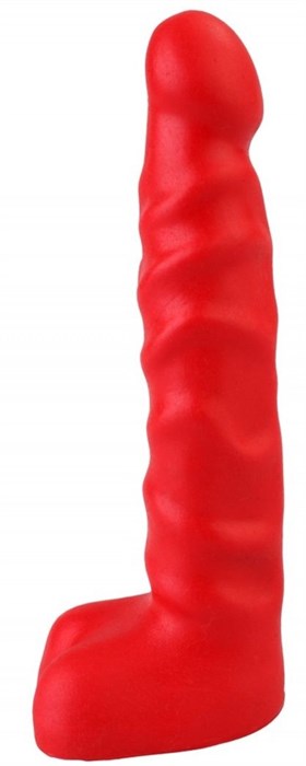 Красный анальный стимулятор с мошонкой - 14 см. - фото 416233