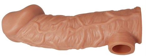 Телесная насадка на фаллос с отверстием для мошонки Cock Sleeve 001 Size L - 17,6 см. - фото 416401