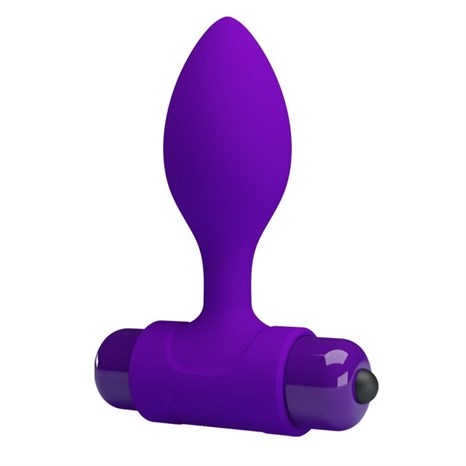 Фиолетовая анальная пробка с мощной вибрацией Vibra - 8,6 см. - фото 416596