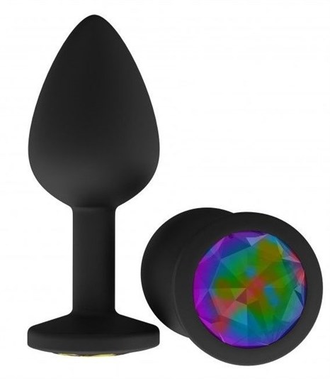 Чёрная анальная втулка с разноцветным кристаллом - 7,3 см. - фото 417116